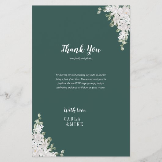 Grünes Leaf Blumengrün Danke und Hochzeitsmenü Flyer (Hinten)