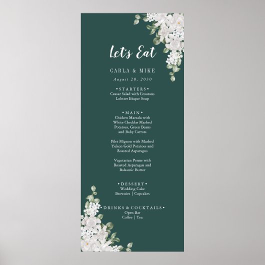 Grünes Leaf Blumengrün Danke und Hochzeitsmenü Poster (Vorne)