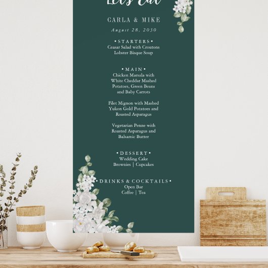 Grünes Leaf Blumengrün Danke und Hochzeitsmenü Poster (Küche)