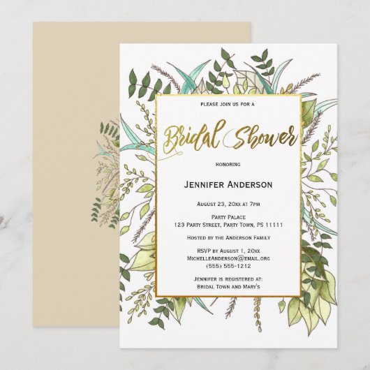 Grünes Leaf-Brautparty Einladung (Vorne/Hinten)