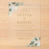Grünes Leaf Elegance Moderne Hochzeit Acryleinladungen (Vorderseite)