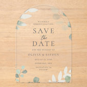 Grünes Leaf Floral Wedding Acrylic Save the Date Acryleinladungen (Vorderseite)