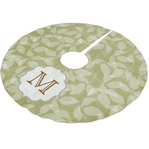 Grünes Leaf florales Foli Monogram, Initial Tree S Polyester Weihnachtsbaumdecke