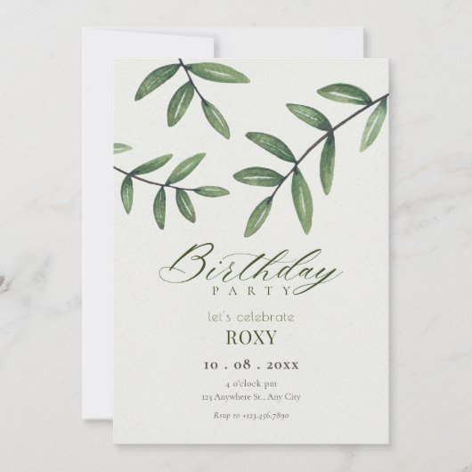 Grünes Leaf Geburtstag Einladung (Vorderseite)