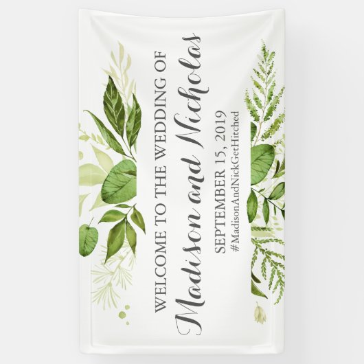 Grünes Leaf Hochzeitsbanner Dekoration, rustikal g Banner (Vertikal)