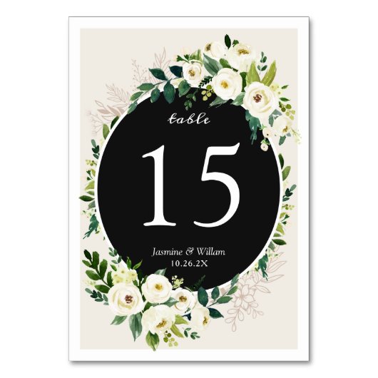 Grünes Leaf Ivory White Rose Blume Hochzeit Tischnummer (Rückseite)