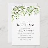 Grünes Leaf Moderne Taufe Christening Junge oder M Einladung (Vorderseite)