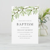 Grünes Leaf Moderne Taufe Christening Junge oder M Einladung (Stehend Vorderseite)