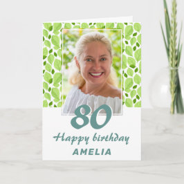 Grünes Leaf Muster Botanisches 80. Geburtstagsfoto Karte