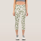Grünes Leaf-Muster mit benutzerdefiniertem Text un Capri Leggings (Vorderseite)