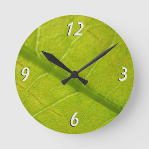 Grünes Leaf Naturfotografie Runde Wanduhr