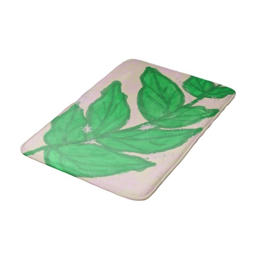 Grünes Leaf Pink Beige Bath Mat Badematte (Schrägansicht)