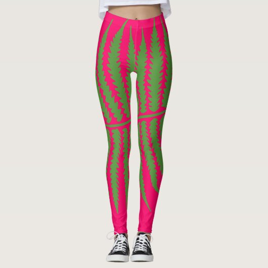 Grünes Leaf Pink Leggings (Vorderseite)