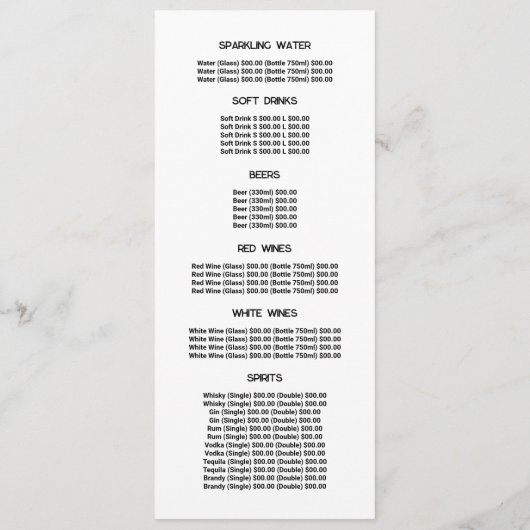 Grünes Leaf, Restaurant Slimline Menükarte (Rückseite)