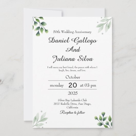 Grünes Leaf' Standard-Hochzeitstag Einladung (Vorderseite)