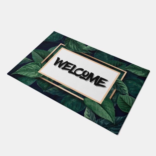 Grünes Leaf Tropical Welcome Mat Fußmatte (Schrägansicht)