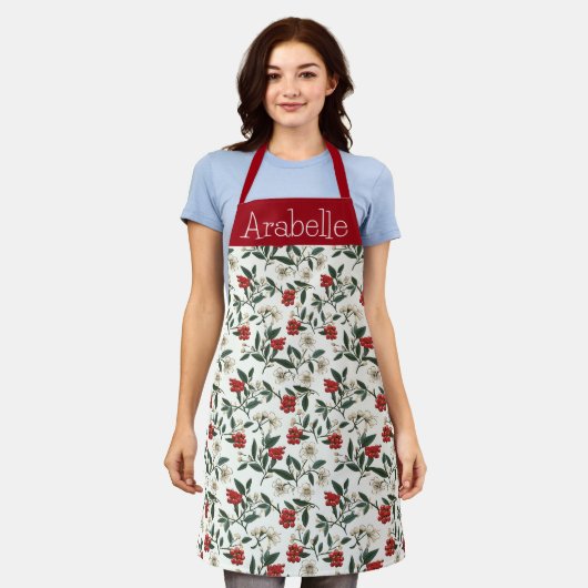 Grünes Leaf und Bärenbeere mit Creme-Blume Schürze (Getragen)