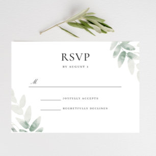 Grünes Leaf Wasserfarbe Elegante Hochzeit RSVP Karte