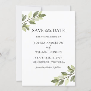 Grünes Leaf Wasserfarbe Hochzeit Save The Date