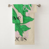 Grünes Leaf Wasserfarbe Mit Monogramm Badehandtuch Badhandtuch Set (Insitu)