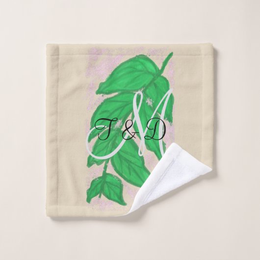 Grünes Leaf Wasserfarbe Mit Monogramm Badehandtuch Badhandtuch Set (Waschlappen)