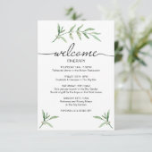 Grünes Leaf Wedding Weekend Willkommen Illustriert Begleitkarte (Stehend Vorderseite)