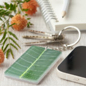 Grünes Leaf Weiße Linien Rechteck Schlüsselanhänger (Vorderseite rechts)