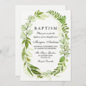 Grünes Leaf-Wreath-Girl oder Boy-Taufe Einladung (Vorne/Hinten)