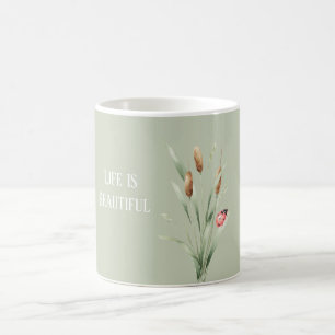 Grünes Leben ist schön Rohrkolben Marienkäfer Kaffeetasse