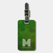 Grünes Leder Dicke Monogramm Maskuline Gepäckanhänger (Vorderseite vertikal)