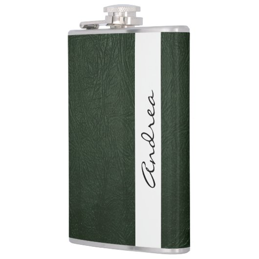 Grünes Leder, Ledertextur, Ihr Name Flachmann (Links)