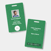 Grünes Leder & Mitarbeiterfoto & Logo, Barcode Ausweis (Vorder- & Rückseite)