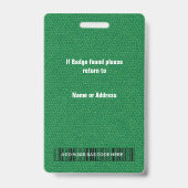 Grünes Leder & Mitarbeiterfoto & Logo, Barcode Ausweis (Rückseite)