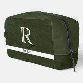 Grünes Leder Textur Trim White Monogram Name Waschbeutel (Rechte Ecke)