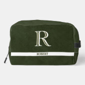 Grünes Leder Textur Trim White Monogram Name Waschbeutel (Rückseite)
