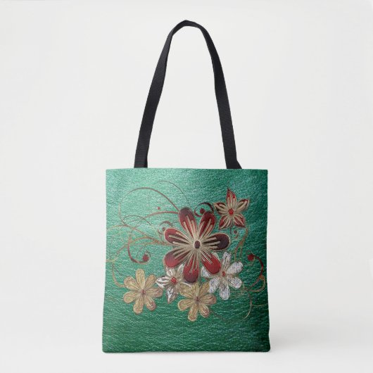 Grünes Leder und Blumen Tasche (Vorderseite)
