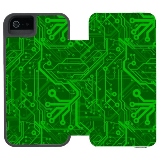 Grünes Leiterplatte-Muster Incipio iPhone Geldbeutel-Hülle (Folio Geöffnet)