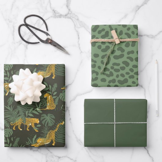 Grünes Leopard-Jungle-Safari-Wrapping Paper-Set Geschenkpapier Set (Vorderseite)
