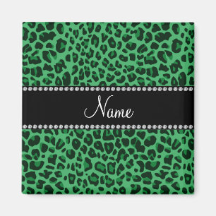 Grünes Leopardenmuster mit personalisiertem Namen Magnet