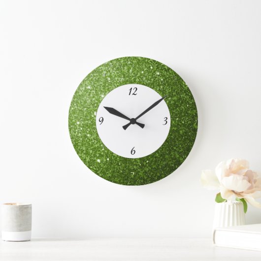 Grünes Lichtgrün glitzert mit Zahlen Große Wanduhr (Zuhause)