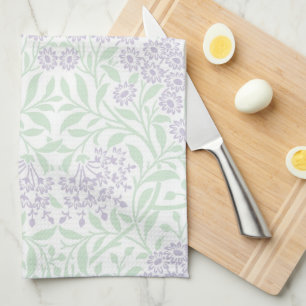Grünes lila Blumendamast-Muster Handtuch
