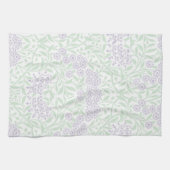 Grünes lila Blumendamast-Muster Handtuch (Horizontal)