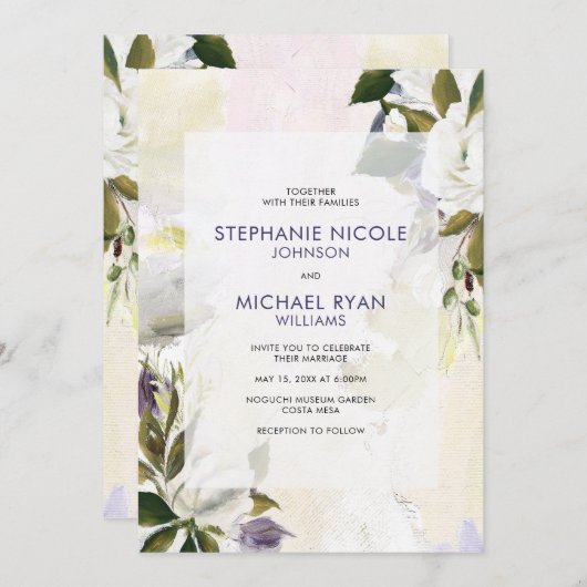 Grünes Lila Blumenöl auf Leinwand Einladung (Vorne/Hinten)