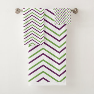 Grünes lila Chevron-Streifenmuster  Badhandtuch Set