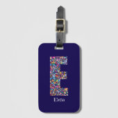 Grünes lila gelbes blumenmonogramm Initial E blau Gepäckanhänger (Vorderseite Vertikal)