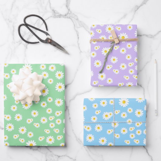 Grünes, Lila und blaues Boho Frühlingsmuster Geschenkpapier Set (Vorderseite)