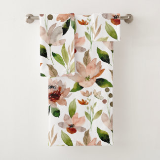 Grünes Lillypad florales, dunkles Muster Badhandtuch Set