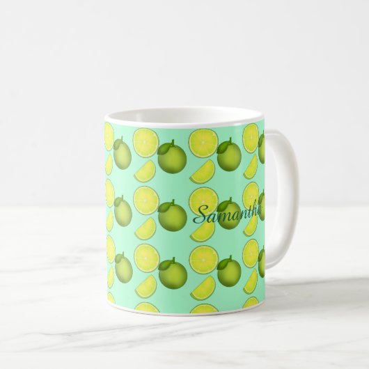 Grünes Limones Muster Kaffeetasse (VorderseiteRechts)