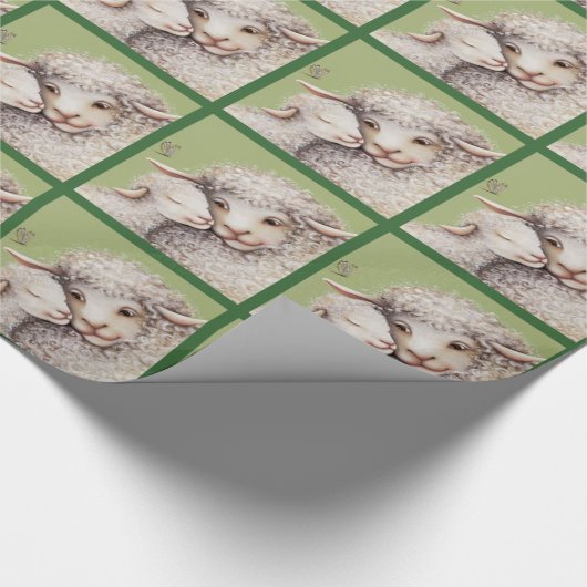 Grünes Little Lamb Wrapping Paper Geschenkpapier (Ecke)