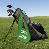 Grünes Loch in einem glücklichen Golfer mit Text Golfhandtuch (Gras)